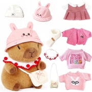 YSZZYSM 10.2-inch Capybara Plush Toy with 9 Changeable Outfits & Accessories, Super Soft Stuffed Animal Dress Up Gift Set for Kids Boys Girls Ages 3-7