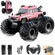 YSZZYSM Gesture Sensing Amphibious Remote Control Car, 116 Waterproof Monster Truck with 2 Rechargeable Batteries, 4WD All-Terrain RC Vehicle for Boys Ages 4-12,Pink