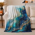 thumbnail image 1 of YShenghong Blue Turquoise And Gold Flowing Abstract Forms Printed Flannel Blanket, 1 of 7