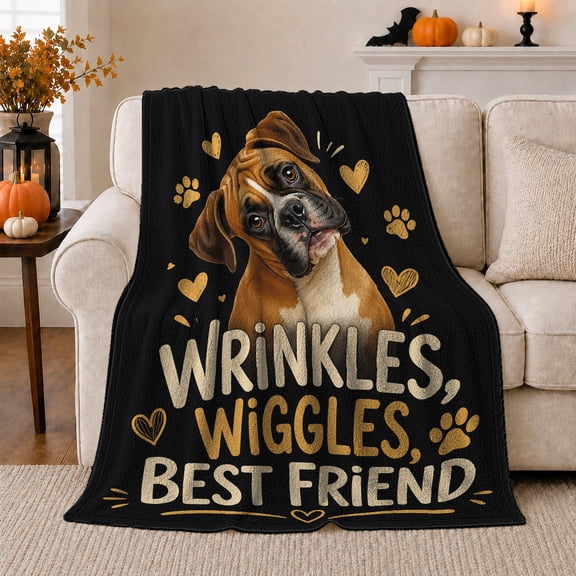 YShenghong Head Tilting Boxer With Wrinkles Wiggles Best Friend Printed Flannel Blanket