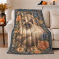 thumbnail image 1 of YShenghong Long Haired Cat Within An Ornate Floral Frame Printed Flannel Blanket, 1 of 7