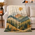 thumbnail image 1 of YShenghong Muted Mountain Ranges With Pines Sun And Winding Road Printed Flannel Blanket, 1 of 7