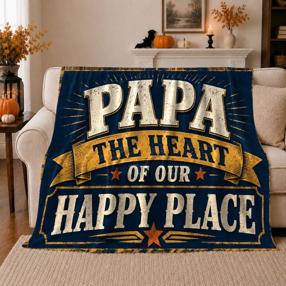 YShenghong Papa The Heart Of Our Happy Place Lettering Printed Flannel Blanket