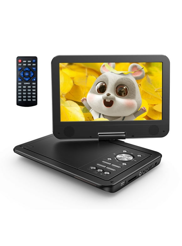 YT 12.5" Portable DVD Player for Car 10.5" HD Swivel Screen Gift for Kids, 6 Hour Rechargeable Battery with Car Charger and AC Adaptor, Car DVD Player, Black