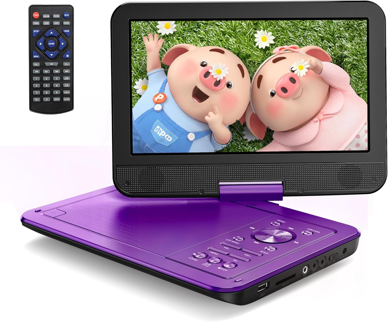 Cocobear 10.5" Portable DVD Player HD Swivel Screen for Car and Kids, Car Charger AC Adaptor, 1080p, Purple