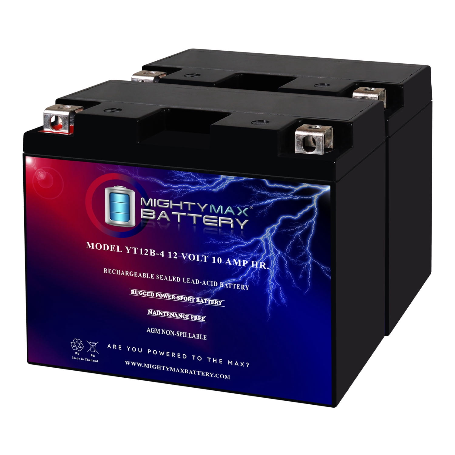 YT12B-4 -12 Volt 10 AH, 125 CCA, Rechargeable Maintenance Free SLA AGM Motorcycle Battery - Pack of 2