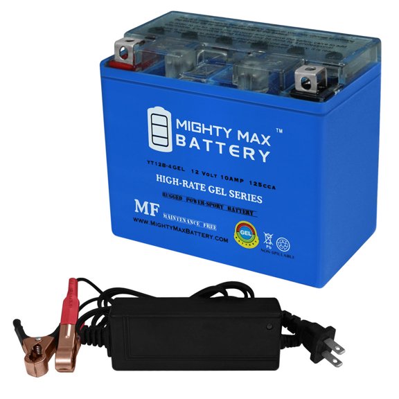 YT12B-4 GEL Replacement Battery Compatible with BatteryJack YT12B-4 + 12V 2Amp Charger