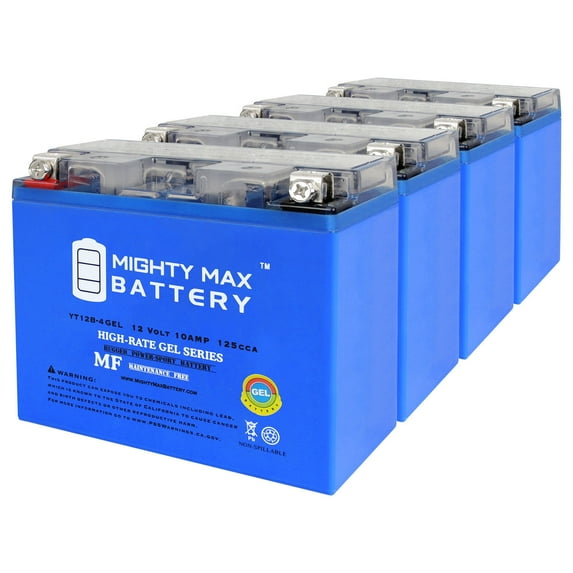 YT12B-4 GEL -12 Volt 10 AH, GEL Type 125 CCA, Rechargeable Maintenance Free SLA AGM Motorcycle Battery - Pack of 4