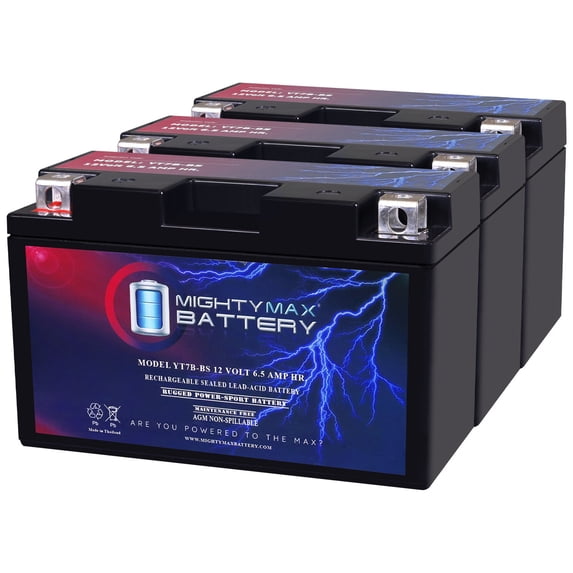 YT7B-BS 12V 6.5AH Replacement Battery Compatible with PowerStar PM7B-BS-06 - 3 Pack