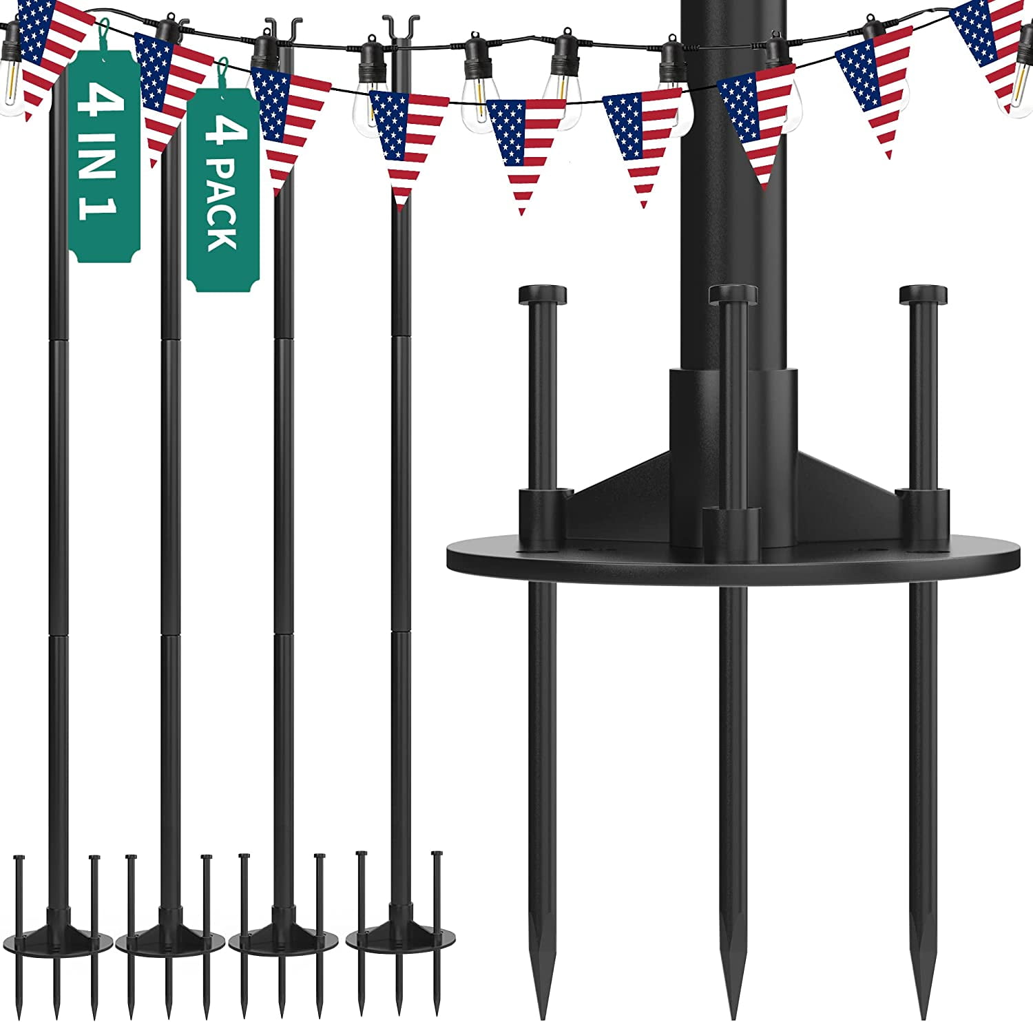 YTAHOME 4 Pack String Light Pole, 11ft 4in1 Outdoor String Light Pole