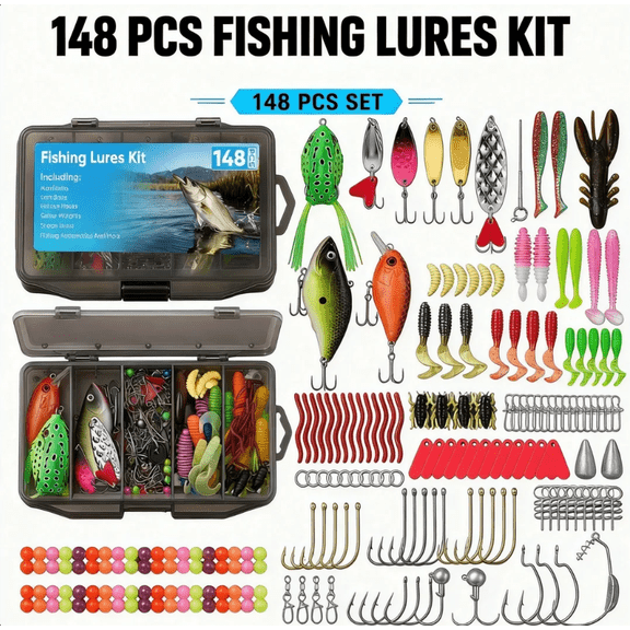 YTAKY Tackle Box, 148-Pcs Tackle Box with Tackle Included, Fishing Lures Set Soft Baits Crankbaits Spinnerbaits Hooks Storage Box