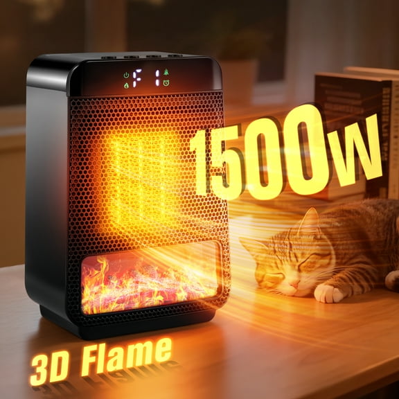 YTAKY 1500W Space Heater, Ceramic Small Fan Heater for Indoor Use, 2S Rapid Heating, Black