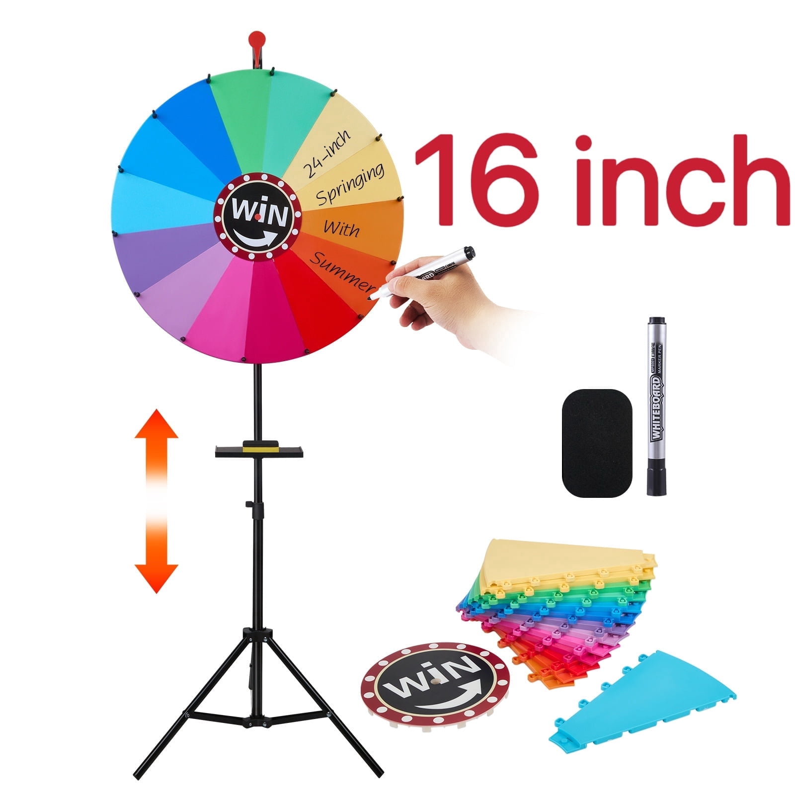 YTAKY Prize Wheel, 16 inches, Heavy Duty Prize Wheel, Spinner with Stand,10 Color Slots, 1 Bracket, Dry Erase Kit, for Carnival,  Fortune Game, Casino