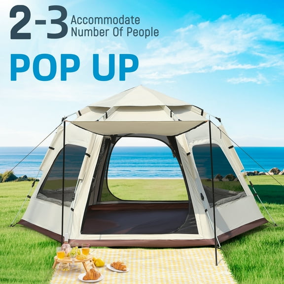 YTAKY 2-3 Person Tent for Camping, Instant Pop Up Camping Tent with Screen Porch, Family Tent for Outdoor/Hiking/Traveling, with Tote Bag, Camp Dome, Hexagonal Tent
