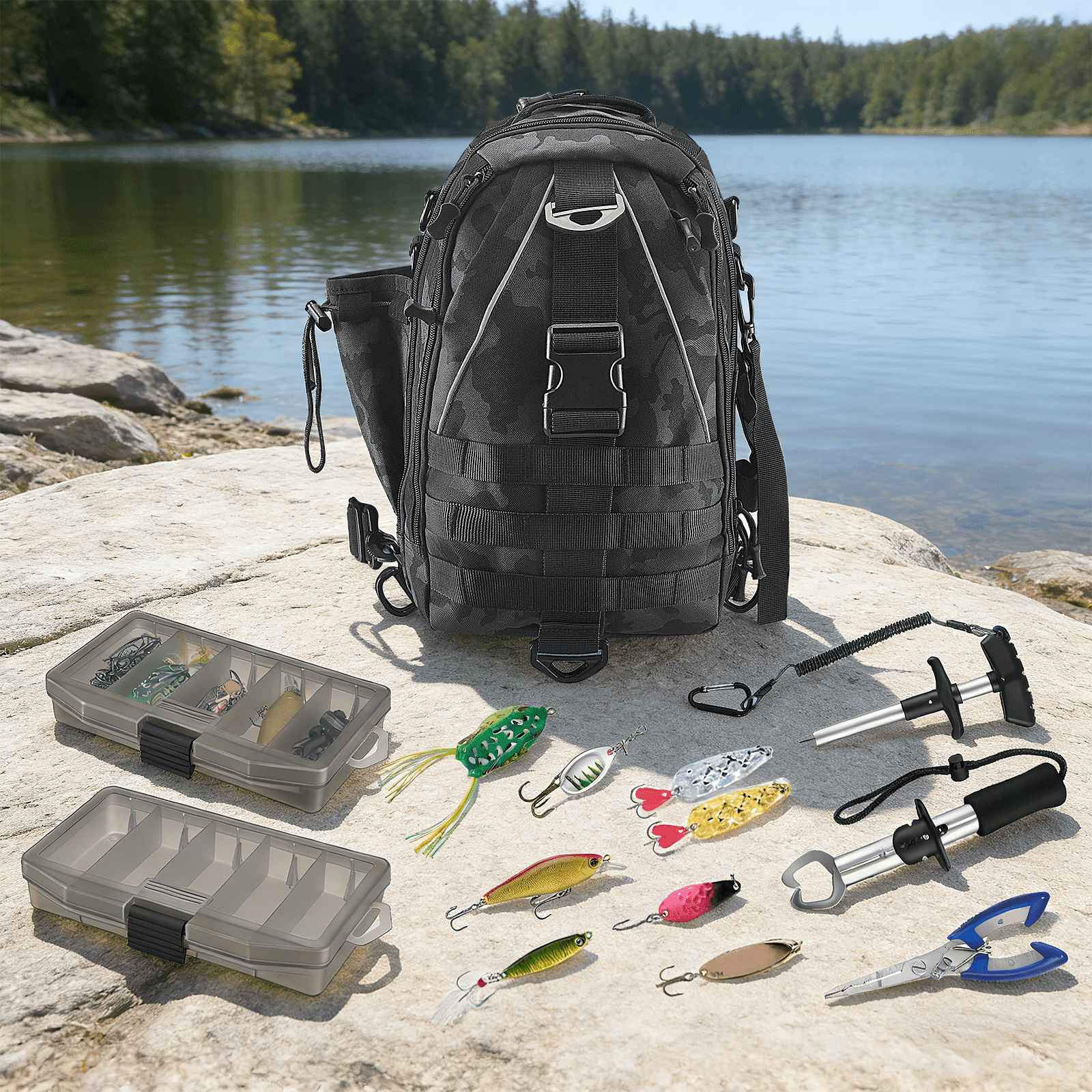 Lure Rucksack YTAKY Fishing Backpack, 208Pcs Tackle Box, All-In-One Gear Set With ...