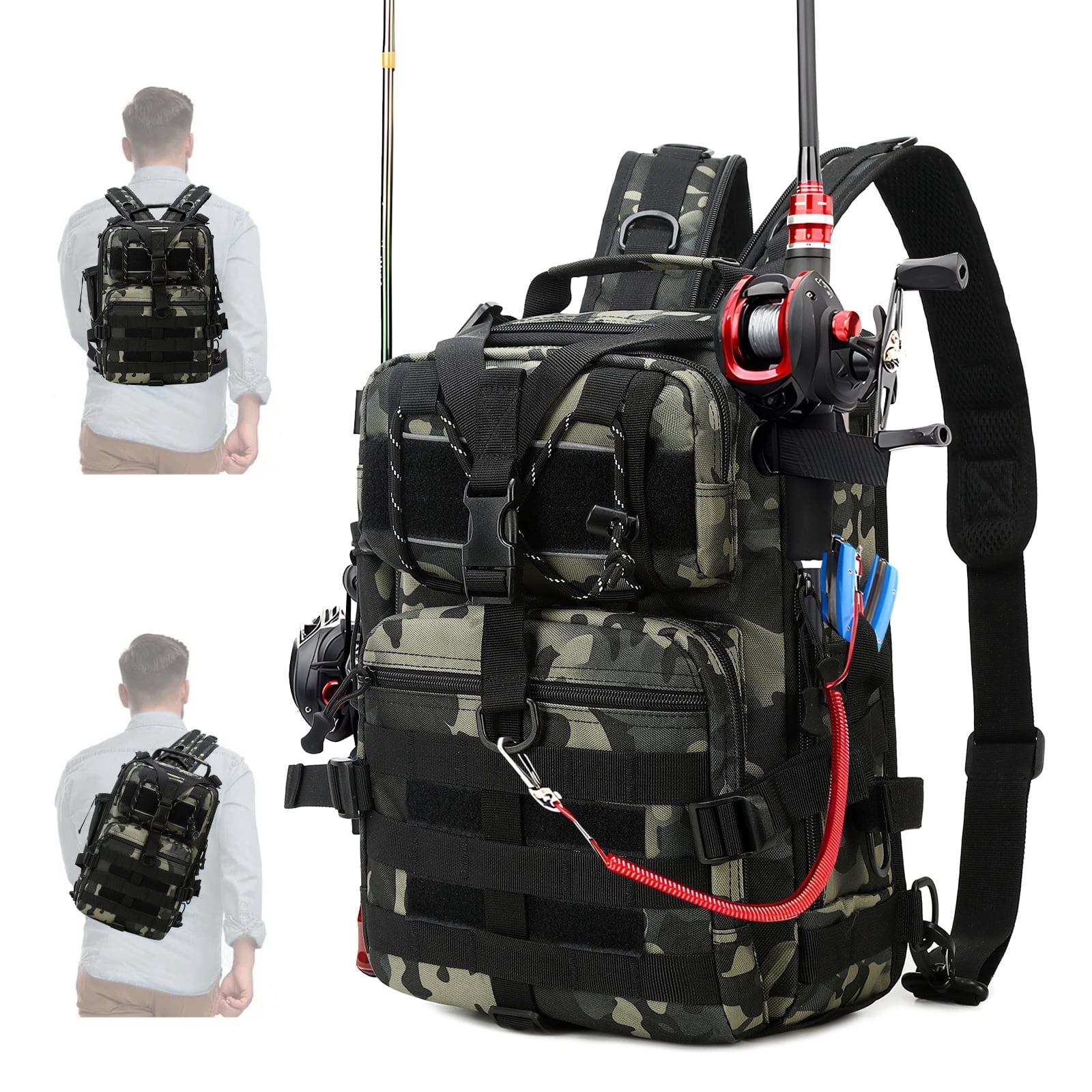 YTAKY 45L Fishing Bag, Fishing Backpack with Rod Holder, Waterproof, Fishing Tackle bags, Breathable Shoulder Sling Fishing Gear Bag Green