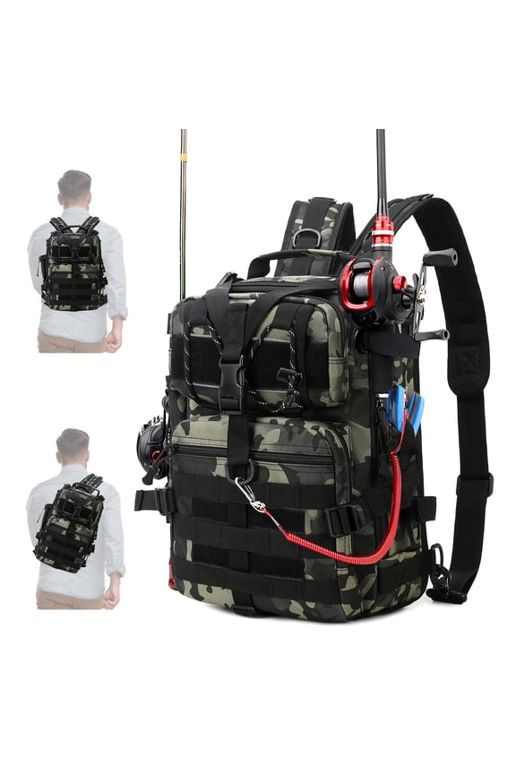 45L Fishing Bag, Fishing Backpack with Rod Holder, Waterproof, Fishing Tackle bags, Breathable Shoulder Sling Fishing Gear Bag Green