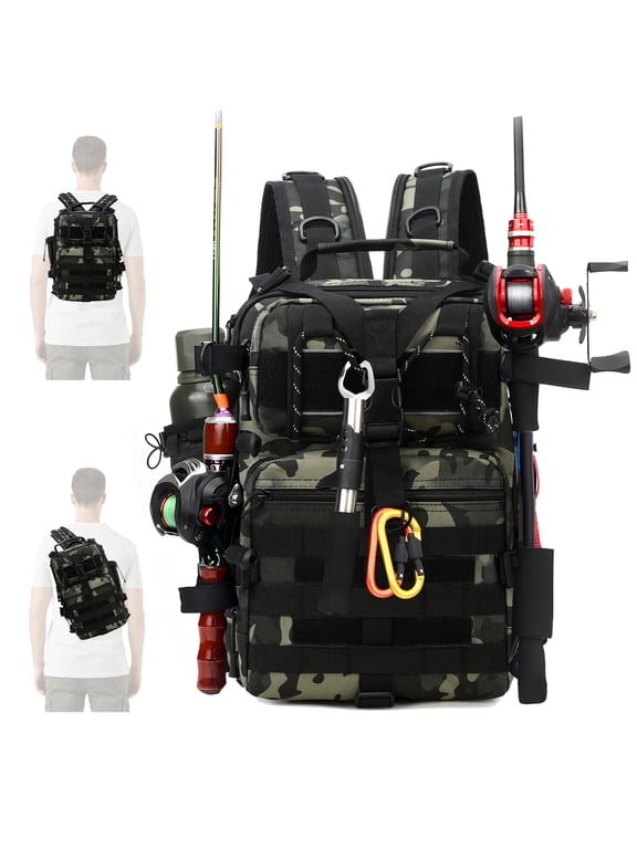 Fishing Bag, 45L Fishing Backpack with Rod Holder, Waterproof, Fishing Tackle bags, Breathable Shoulder Sling Fishing Gear Bag Green