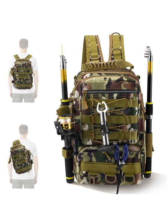 Fishing Bag , 45L Fishing Backpack with Rod Holder, Waterproof, Fishing Takle bags, Breathable Shoulder Sling Fishing Gear Bag Yellow