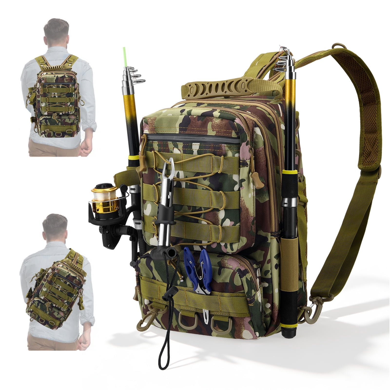 YTAKY Fishing Bag 45L, Fishing Backpack with Rod Holder, Waterproof, Fishing Takle bags, Breathable Shoulder Sling Fishing Gear Bag Yellow