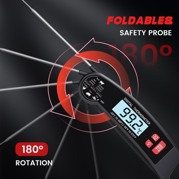 YTAKY Meat Thermometer Digital,Instand Read  Food Thermometer with Probe,for Cooking&BBQ,Foldable,Red