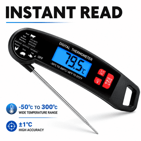 YTAKY Meat Thermometer, 2-Second Instant Read Waterproof Digital Food Thermometer with -58 to 572F Range & Backlight for Grilling BBQ Oven Cooking, Black