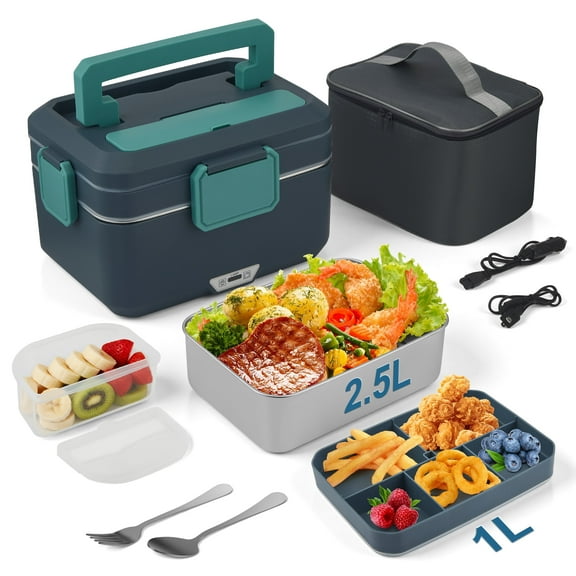 YTAKY Electric Lunch Box Food Heater 4L, 90W Portable Food Warmer, Heated Lunch Box, Lunch Warmer for Adults, 2.5L+1L+0.5L,12V-24V 110V