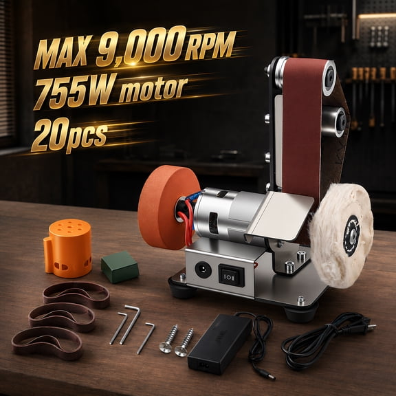 YTAKY Mini Belt Sander, Electric Power Bench Belt Grinder, Adjustable Speed Electric Grinding Sanding Machine