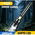 thumbnail image 1 of YTAKY Powerful Flashlight 200000 Lumens, XHP90 LED, Rechargeable Waterproof Flashlight, Super Bright Handheld, Zoomable Torch for Hiking Camping, 1 of 6
