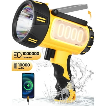 YTAKY Rechargeable SpotLight flashlight,1000000 Lumen LED, IP67 Waterproof Outdoor SpotLight,10000mAh Battery, Drop-Resistance Searchlight with Foldable Stand, Portable,Outdoor Camping Emergency Use