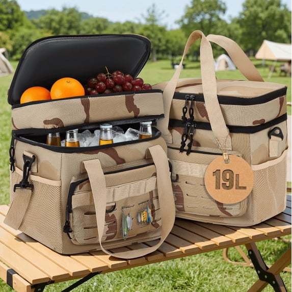 YTAKY Cooler Bag,16L Tactical Tackle Box, Wet Dry Separation Insulated Leakproof Expandable Lunch Cooler with Molle Multi Pockets Detachable Strap for Fishing Camping Work