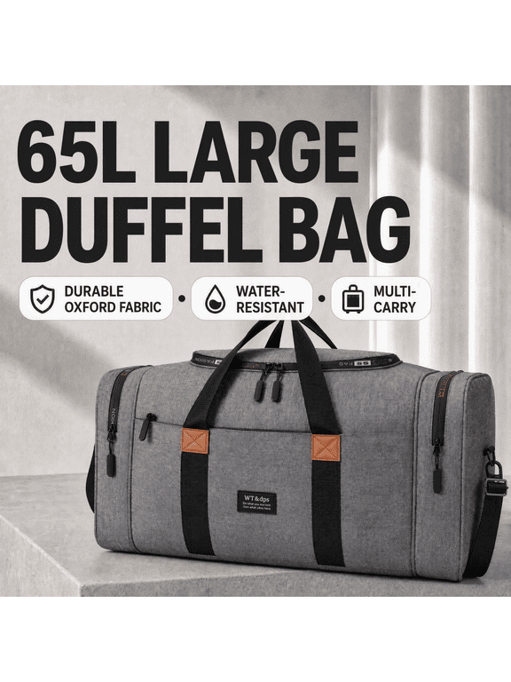 Travel Bag Spacious 65L Oxford Fabric Duffel Bag, Water Resistant Carry On Luggage with Reinforced Handles, Ideal for Gym, Sports, Weekend Trips & Short Vacations for Men and Wo