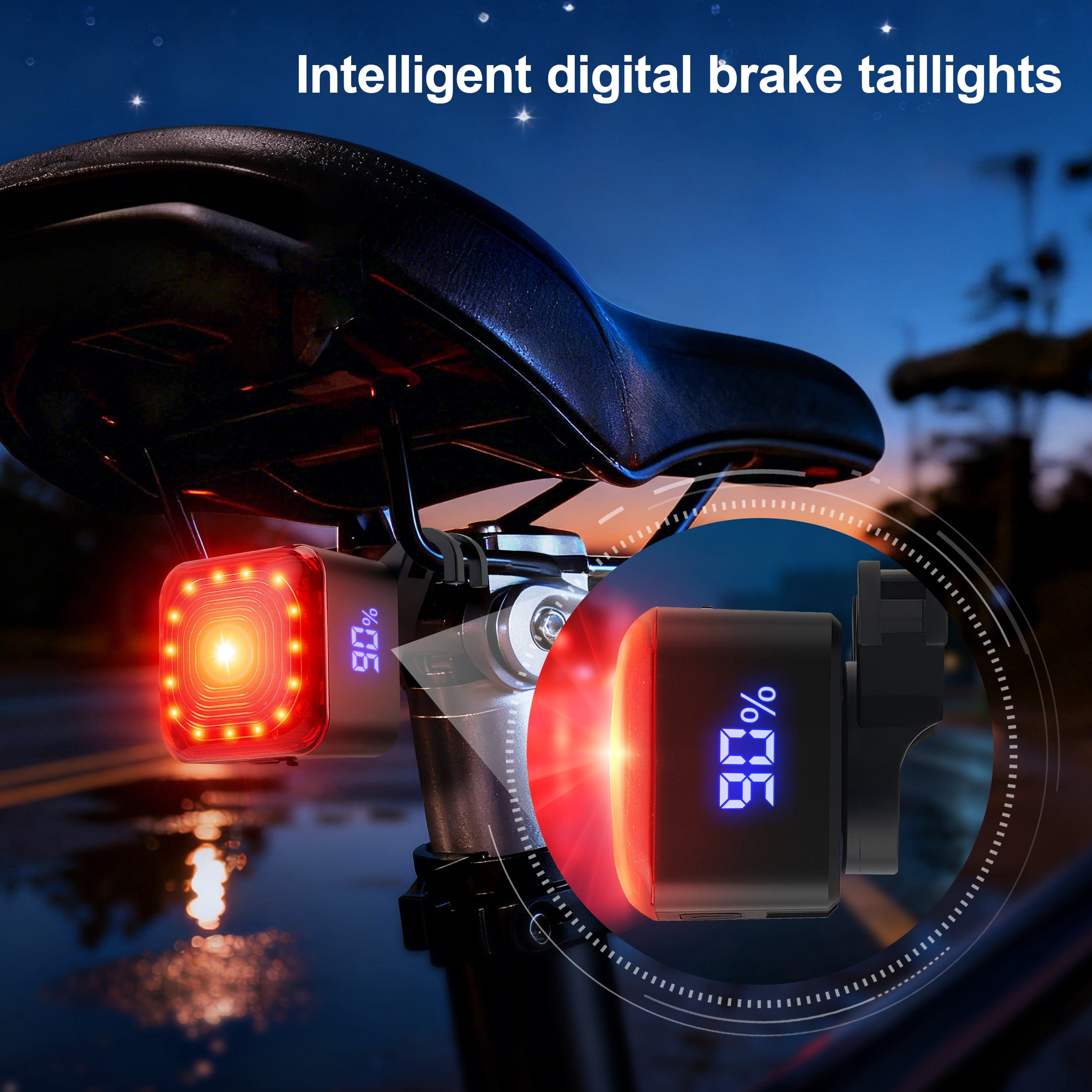 YTAKY Bike Tail Light with LED Display Screen, 1100mAH, USB-C ...