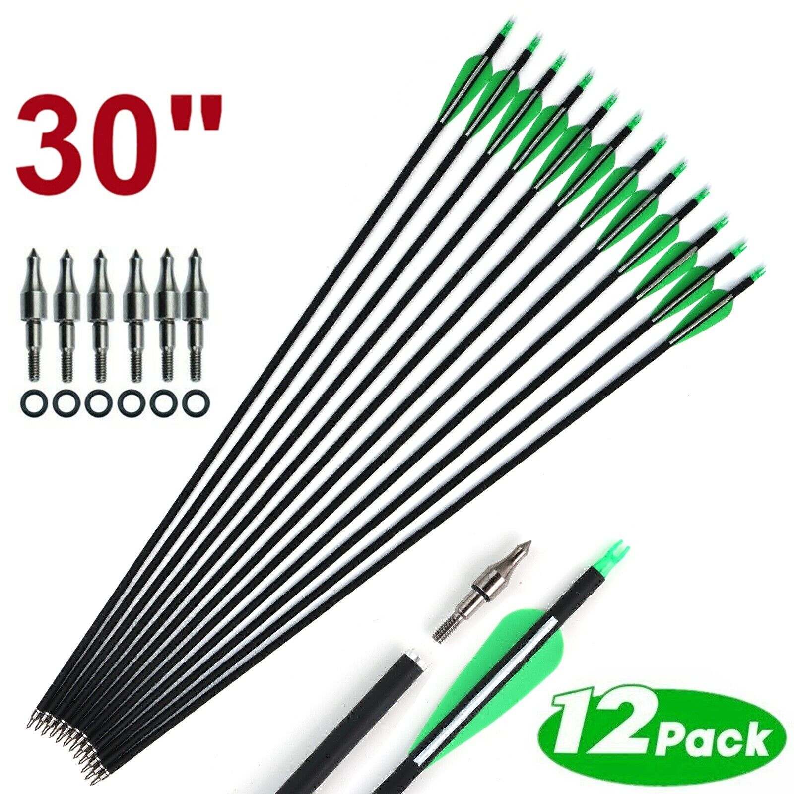 YTBW 12 Pack 30 Inch Carbon Arrows Sp500 Archery Hunting For Compound