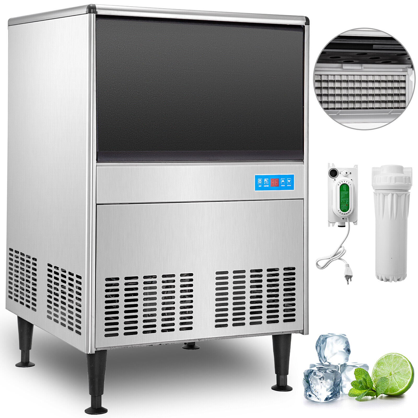 YTBW 150Lbs/24H Commercial Ice Maker Ice Cube Machine W/Water Filter