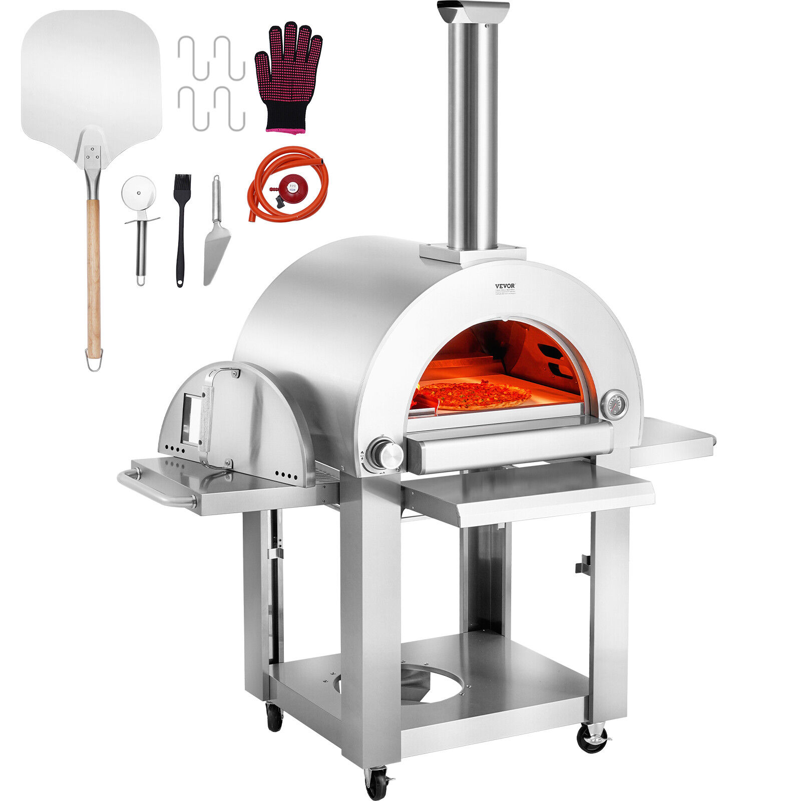 YTBW 22" Outdoor Pizza Oven Portable Pellet/Gas Oven With Casters For