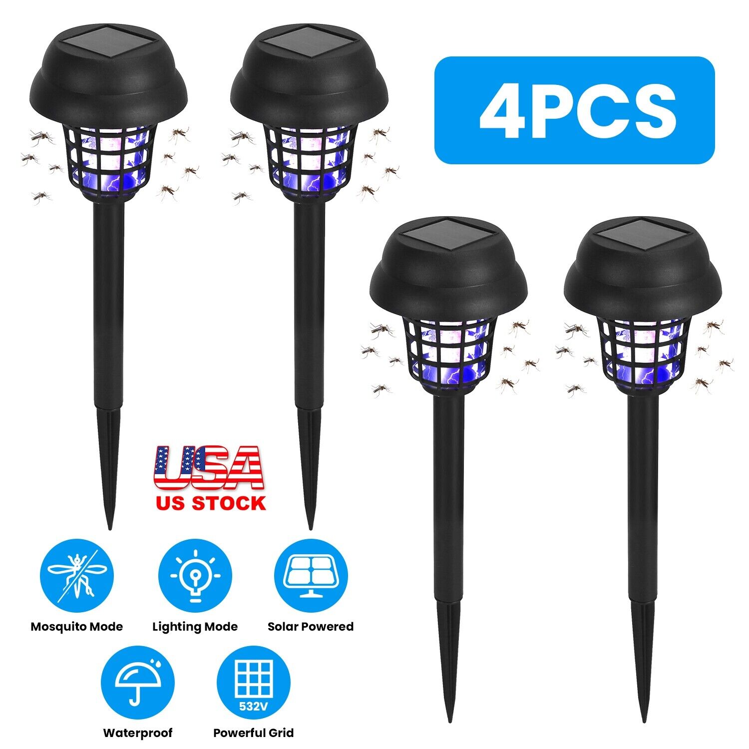 YTBW 4Pack Solar Mosquito Zapper Insect Killer Torch Bug Zapper Outdoor