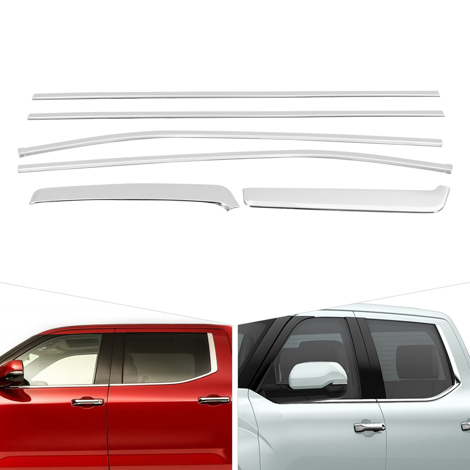 YTBW 6Pc Steel Chrome Door Window Sill Molding Panel Trim For Toyota