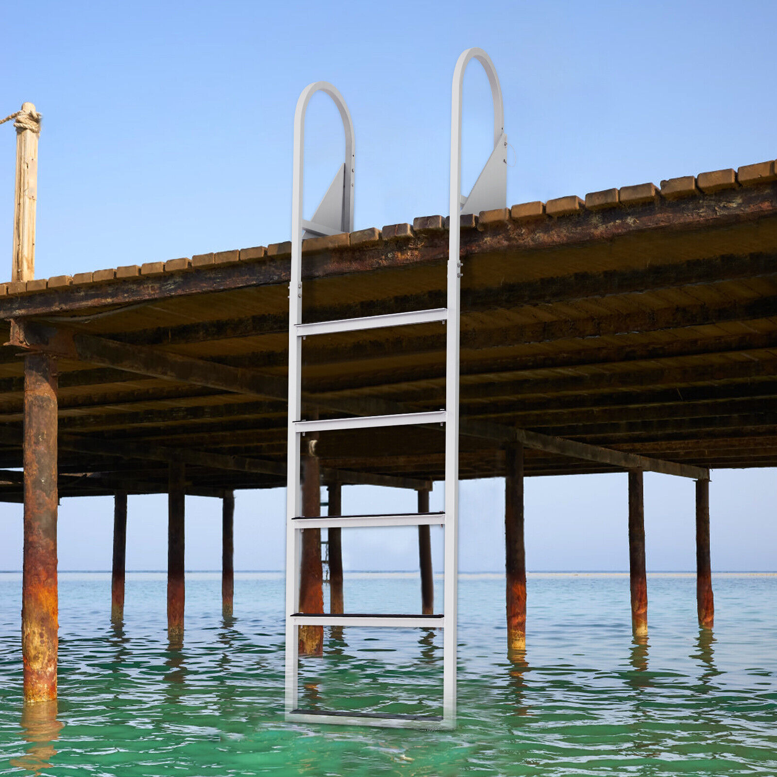 YTBW Aluminum Dock Ladder Boat Dock Ladder FlipUp 5 Steps With 350Lbs