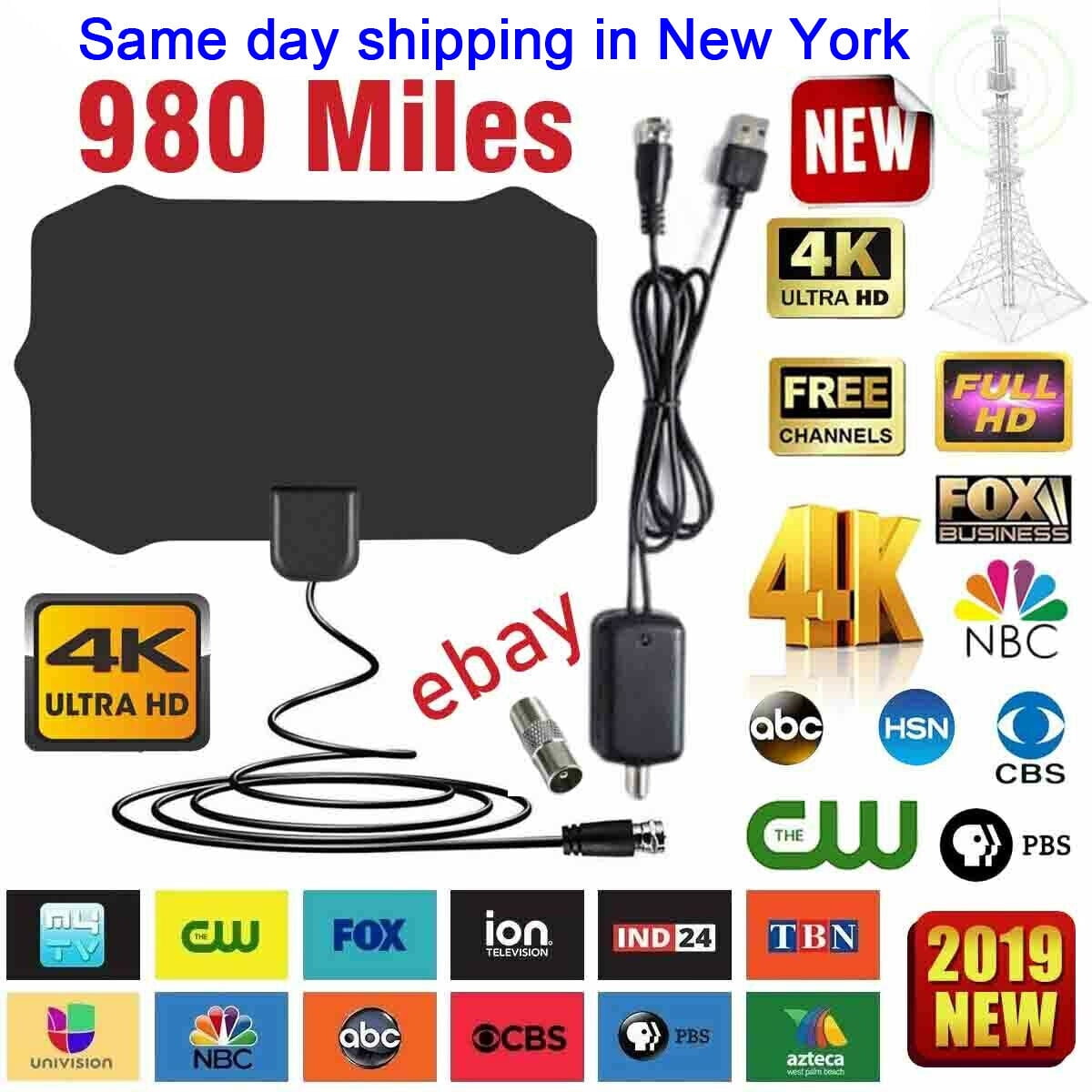 YTBW Amplified Hd Tv Antenna Free Channels 13Ft Cable Hdtv 4K Vhf&Uhf