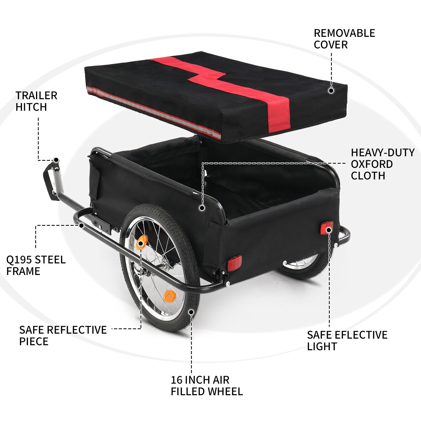 YTBW Bike Cargo Trailer Bicycle Carrier Luggage Storage Cart With Hitch And Cover