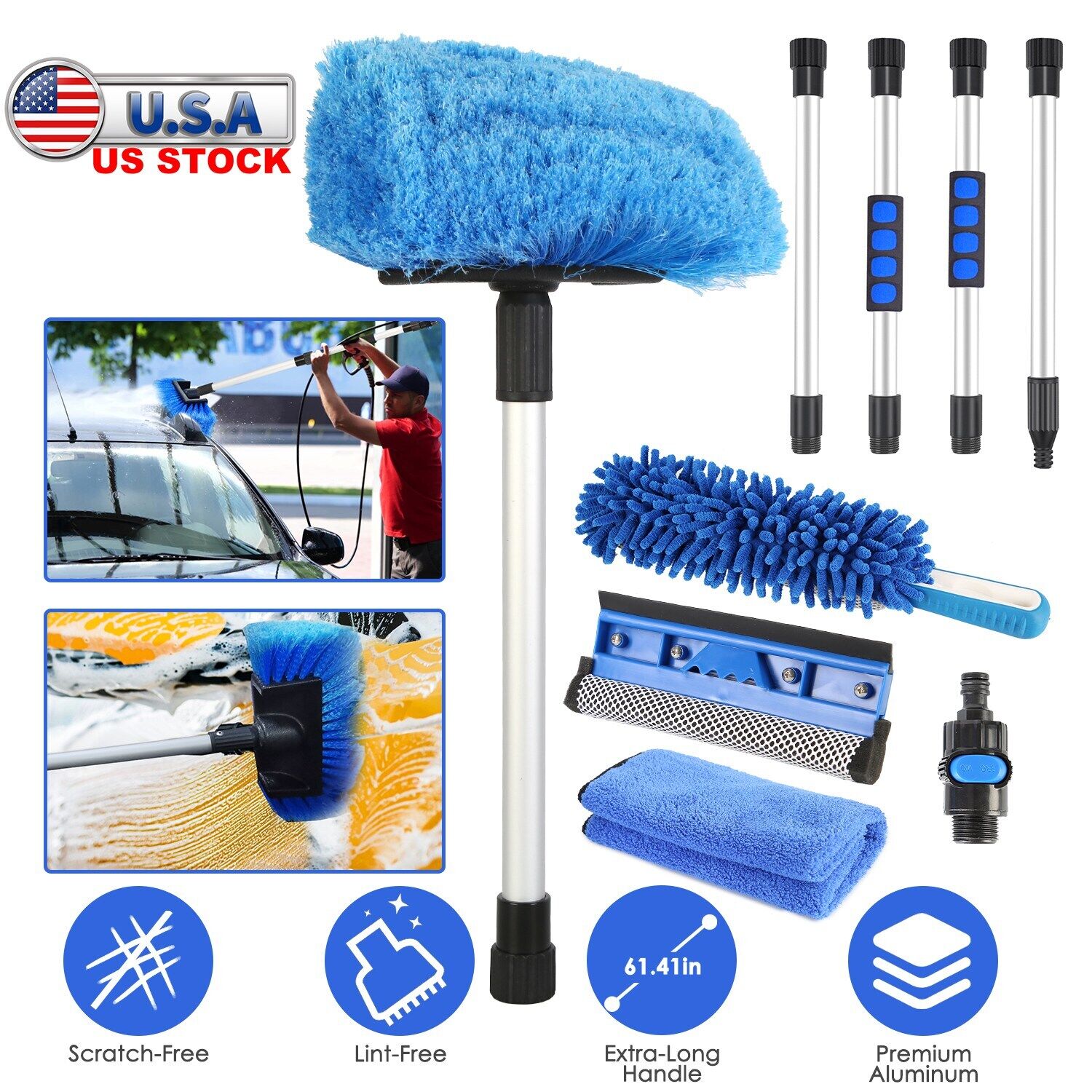 YTBW Car Wash Brush Kits Adjustable Long Handle Microfiber Mop