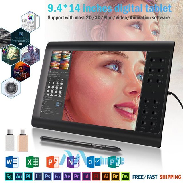 YTBW Digital Graphic Drawing Tablet With Screen Pen 10X6 Inch Hd Screen