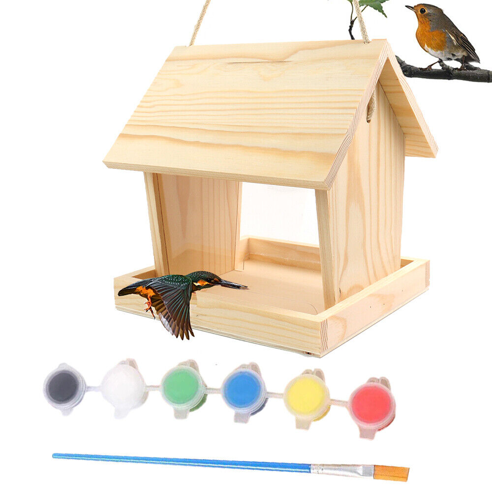 YTBW Farmhouse Wooden Bird Feeder Hanging Birdfeeder With Diy Paint