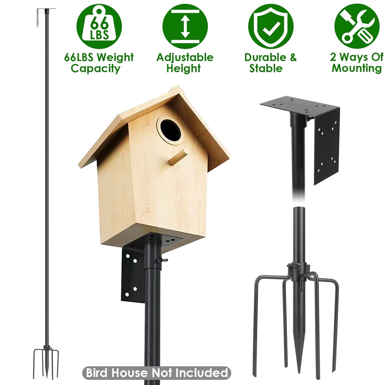 YTBW Height Adjustable Bird Wood House Bird Feeder Pole Mount Kit