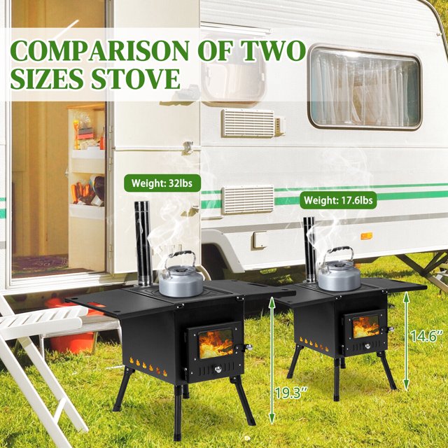 YTBW Large Portable Tent Wood Stove With Chimney Pipes Camping Wood
