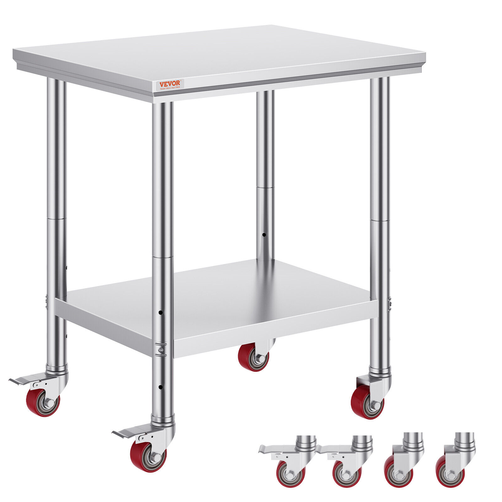 YTBW Rolling Stainless Steel Work Table 30"X24" Cart + Casters
