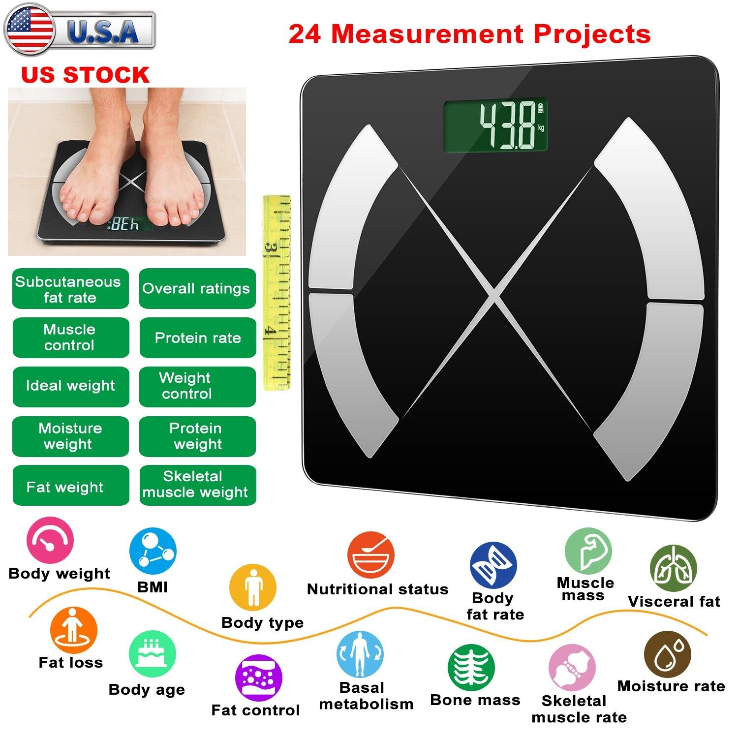 YTBW Smart Body Composition Scale Fat Monitor Digital App Scale Bmi