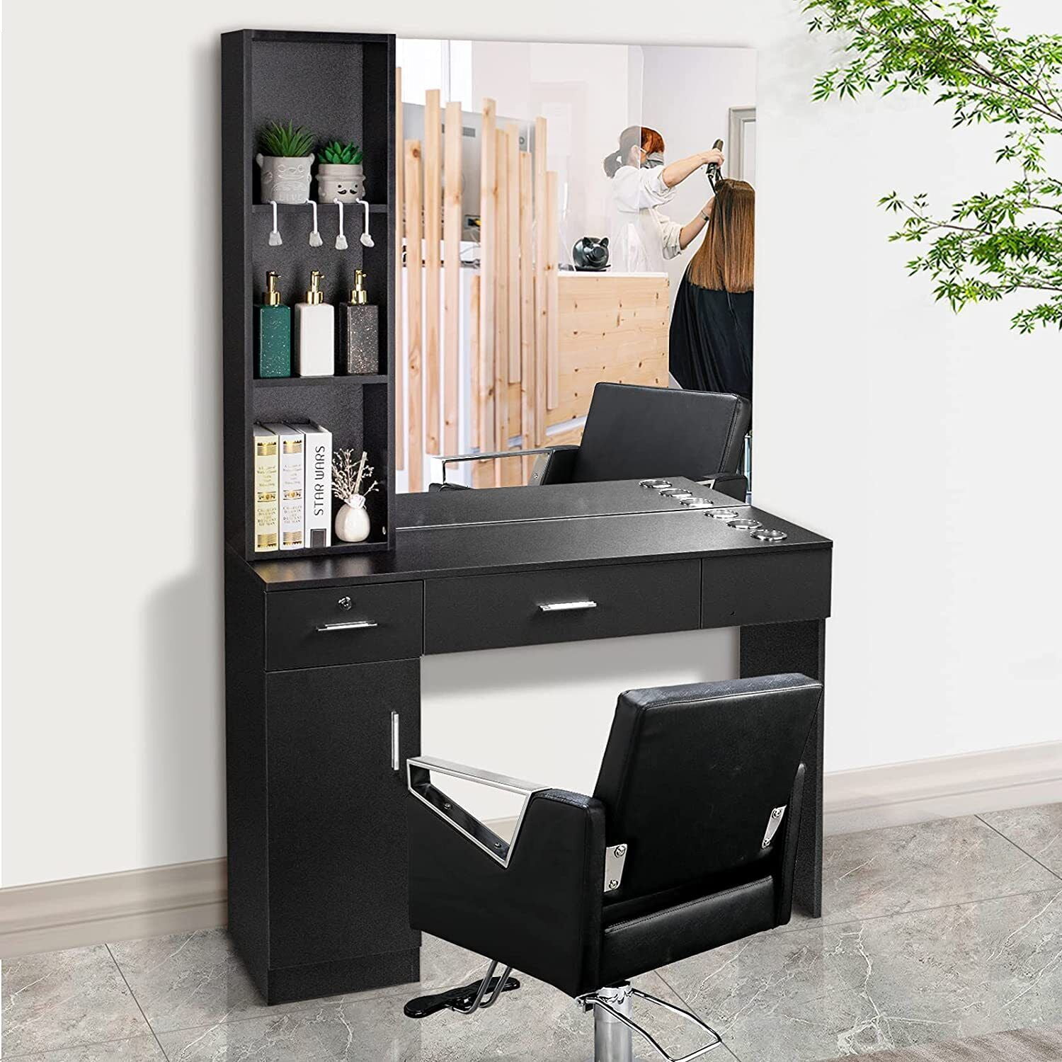 YTBW Wall Mount Salon Barber Stations With Mirror Barber Beauty