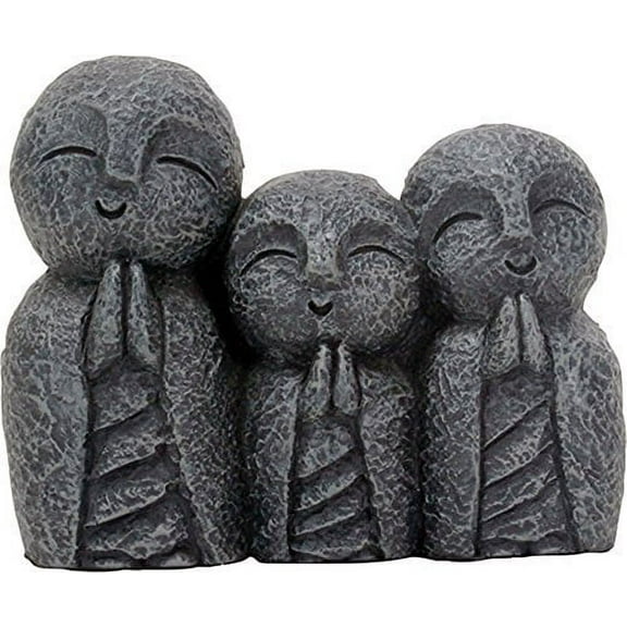 YTC 3 Inch Jizo Monks Smiling Statue, Dark Grey Desk and Shelf Decoration